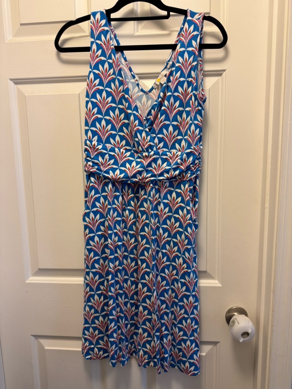 Boden Blue Floral-Leaf Sleeveless V-Neck Dress